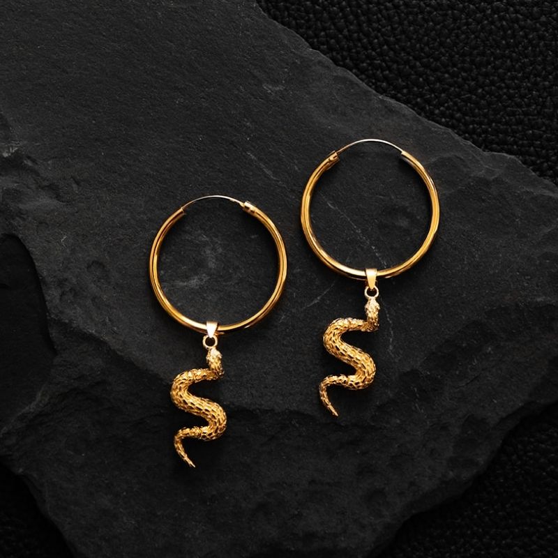 Serpent | Boucles d'oreilles créoles à breloques - Or - NOIR KĀLA