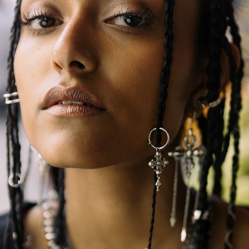 Fleur Cross | Charm Hoop Earrings – 925 Silver - NOIR KĀLA