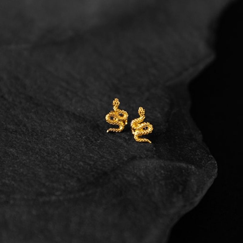 Serpentine | Stud Earrings - Gold