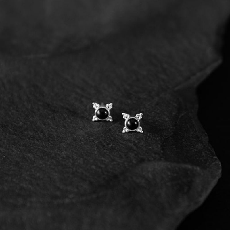 Dark Onyx | Stud Earrings – 925 Silver - NOIR KĀLA