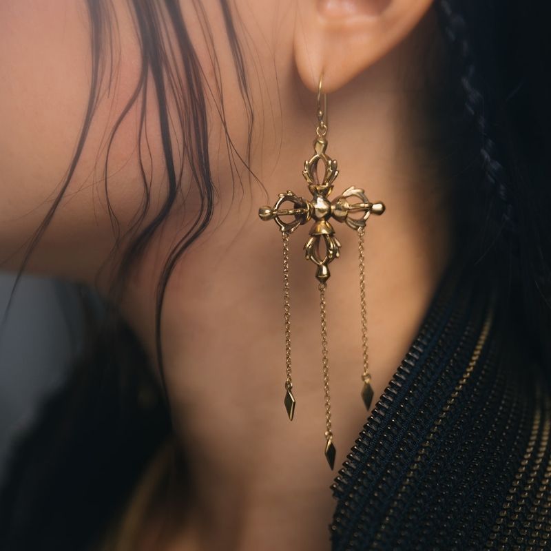 Double-Vajra | Boucles d'oreilles pendantes - Laiton