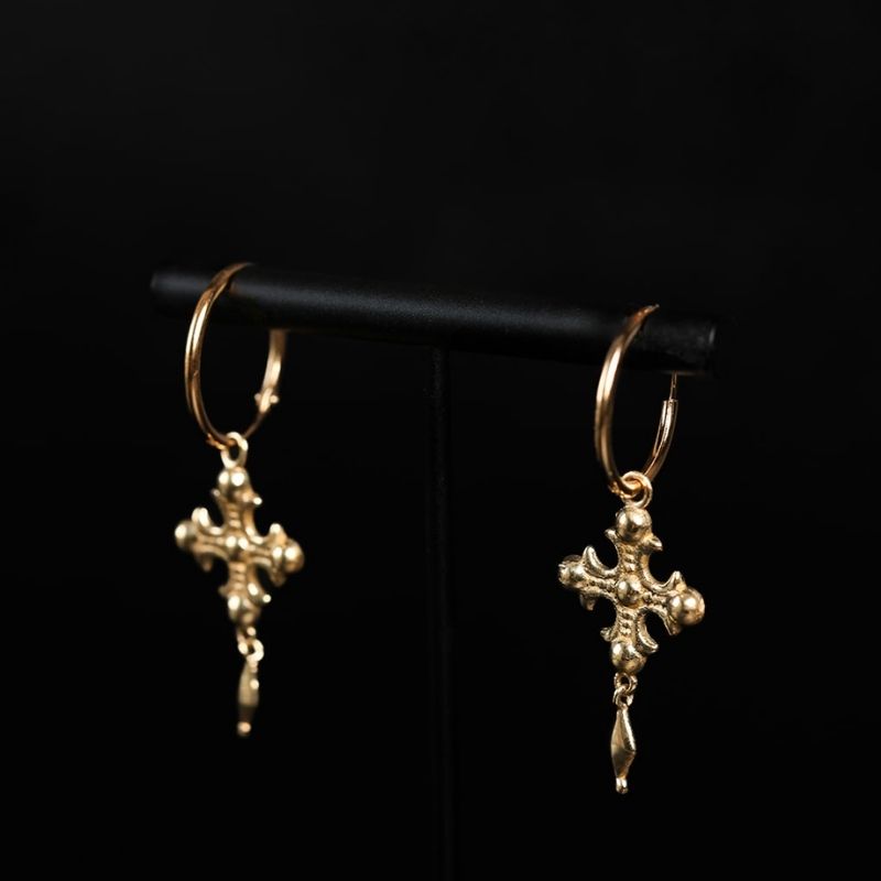 Fleur Cross | Créoles à breloques - Laiton - NOIR KĀLA