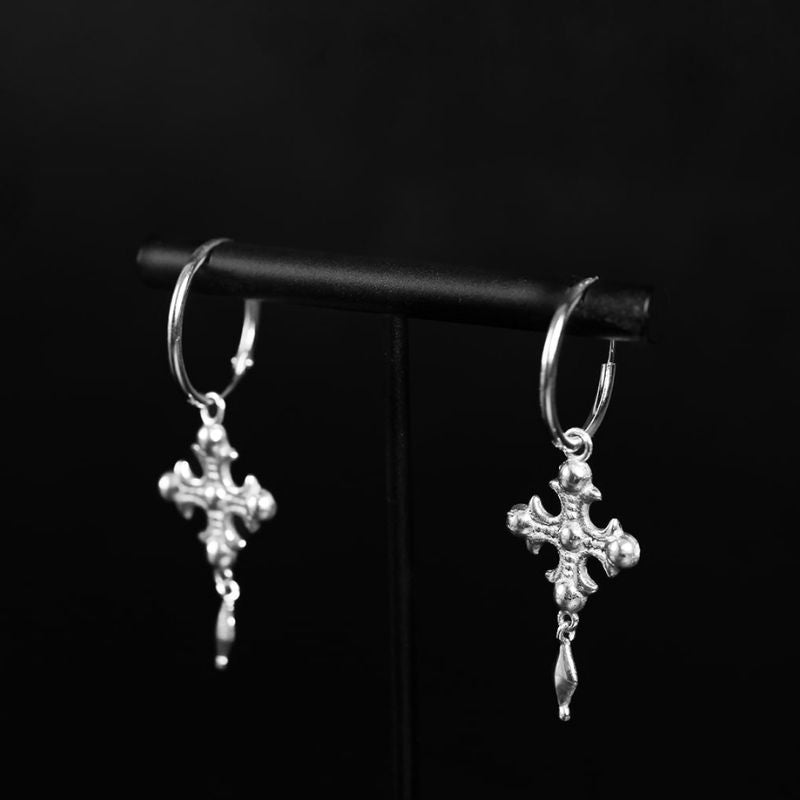 Fleur Cross | Charm Hoop Earrings – 925 Silver - NOIR KĀLA