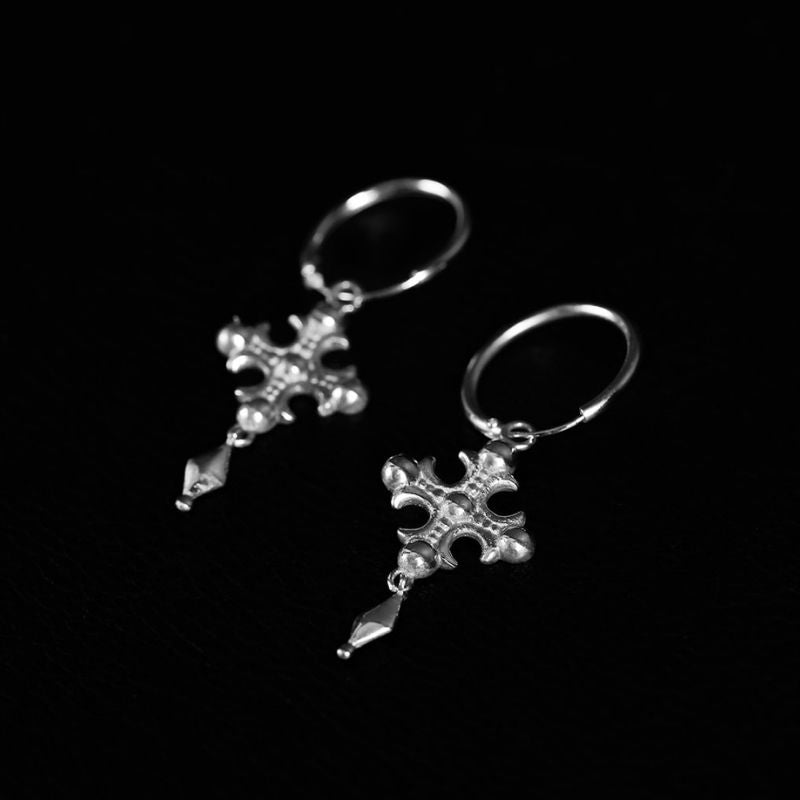 Fleur Cross | Charm Hoop Earrings – 925 Silver - NOIR KĀLA