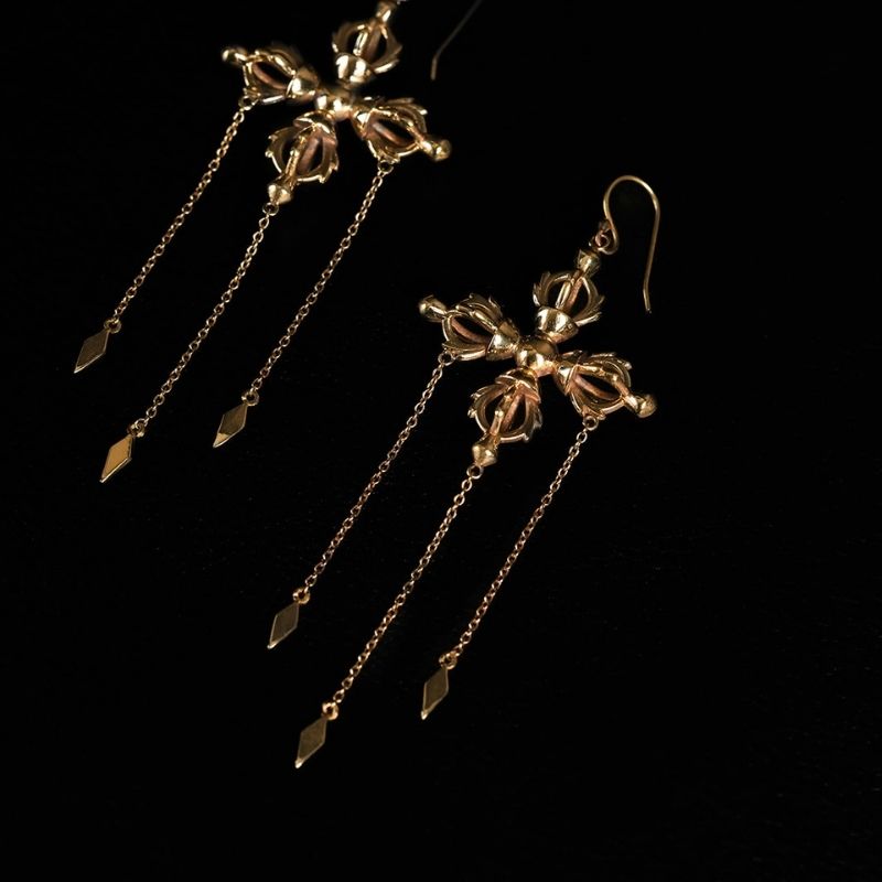 Double-Vajra | Boucles d'oreilles pendantes - Laiton