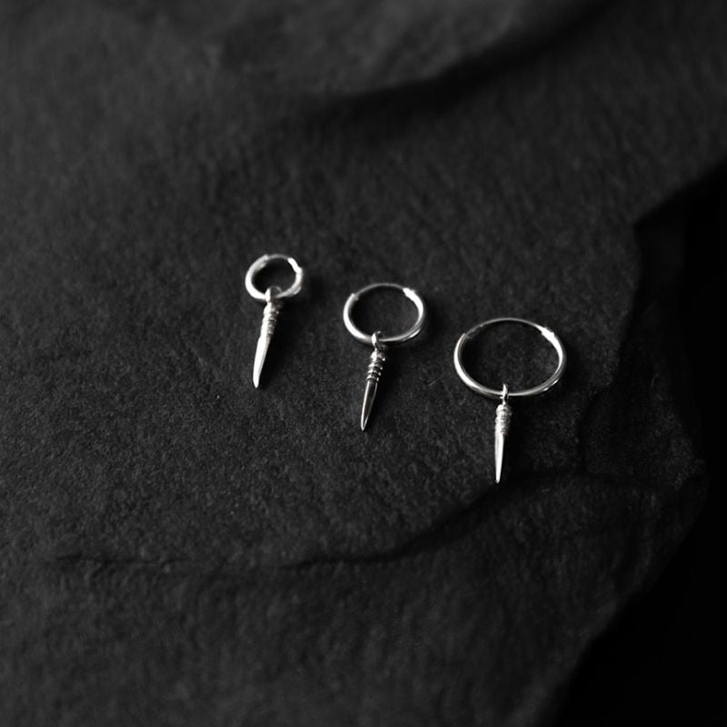 Tiny Phurba | Charm Hoop Earrings – 925 Silver - NOIR KĀLA