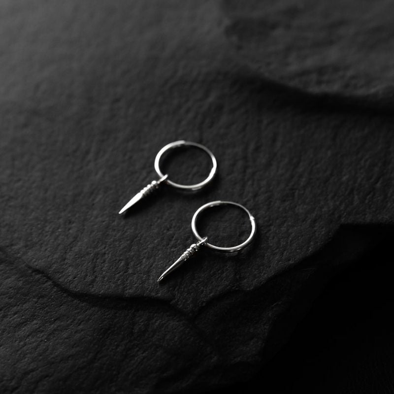 Tiny Phurba | Charm Hoop Earrings – 925 Silver - NOIR KĀLA