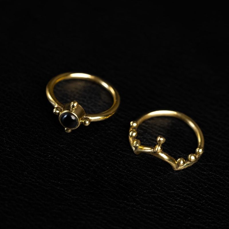 Encoded Beauty | Stacking Duo Rings - Brass - NOIR KĀLA