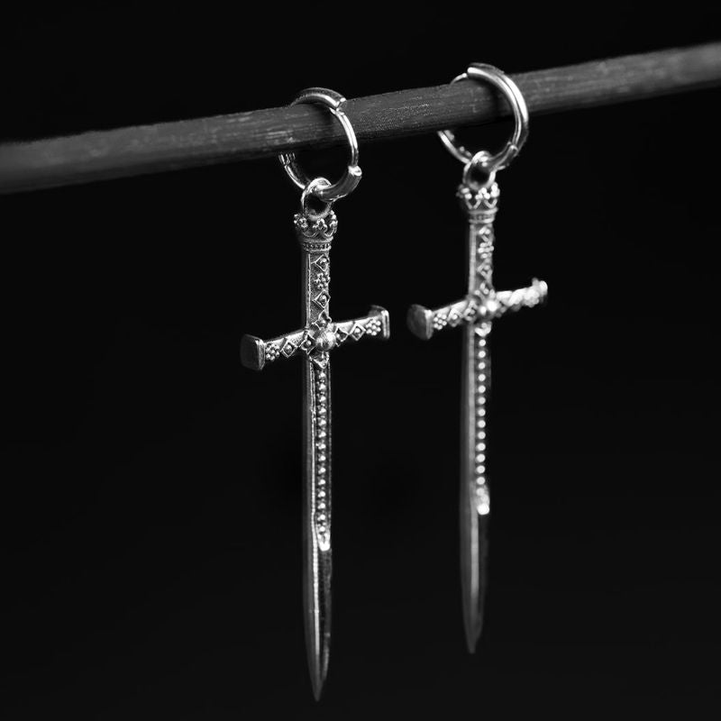 Sacred Sword | Charm Hoop Earrings - NOIR KĀLA