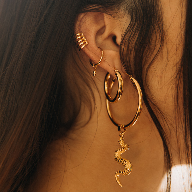 Nahi | Boucles d'oreilles créoles - Or - NOIR KĀLA