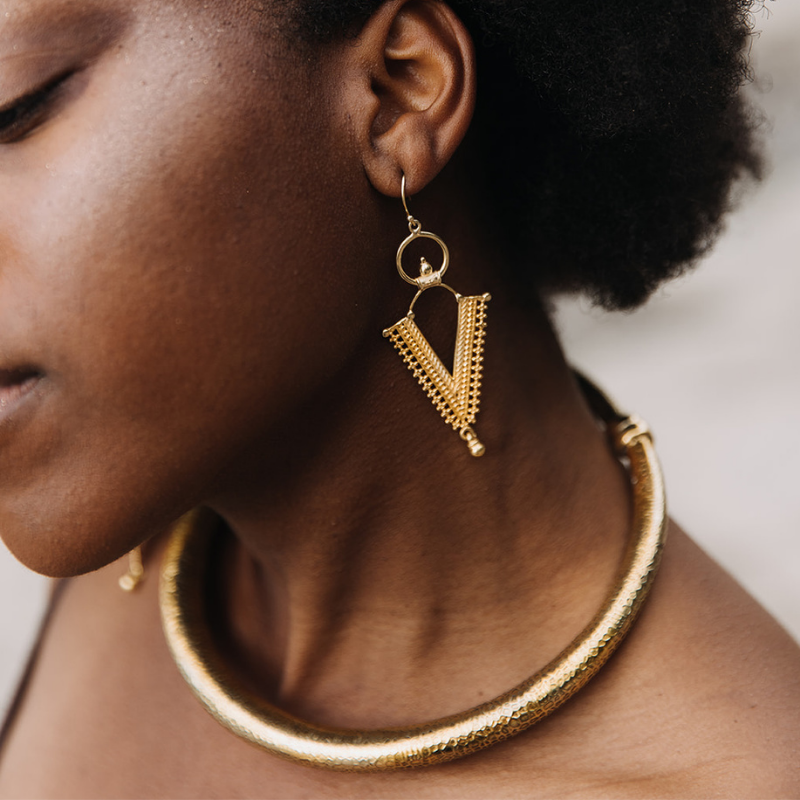 Snake Skin Hoop | Collar Necklace - Brass - NOIR KĀLA