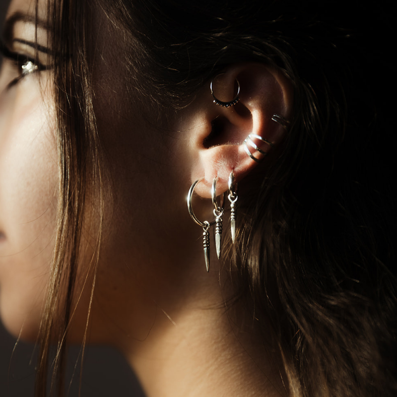 Tiny Phurba | Charm Hoop Earrings – 925 Silver - NOIR KĀLA