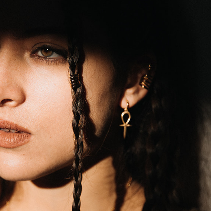 Ankh | Womb of Life solo Hoop Earring - Gold - NOIR KĀLA