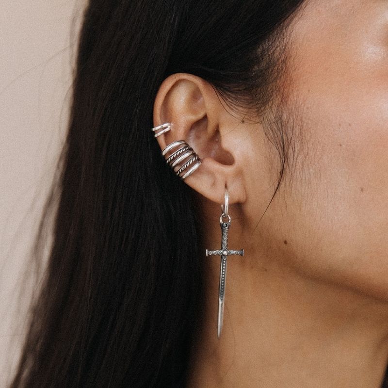 Sacred Sword | Charm Hoop Earrings – 925 Silver - NOIR KĀLA