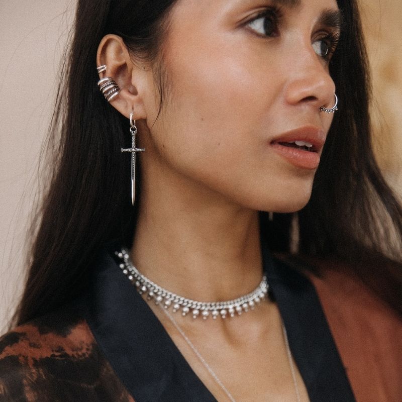 Sacred Sword | Charm Hoop Earrings – 925 Silver - NOIR KĀLA