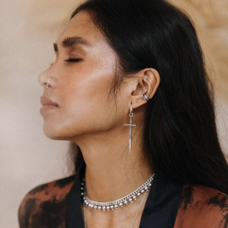 Sacred Sword | Charm Hoop Earrings – 925 Silver - NOIR KĀLA