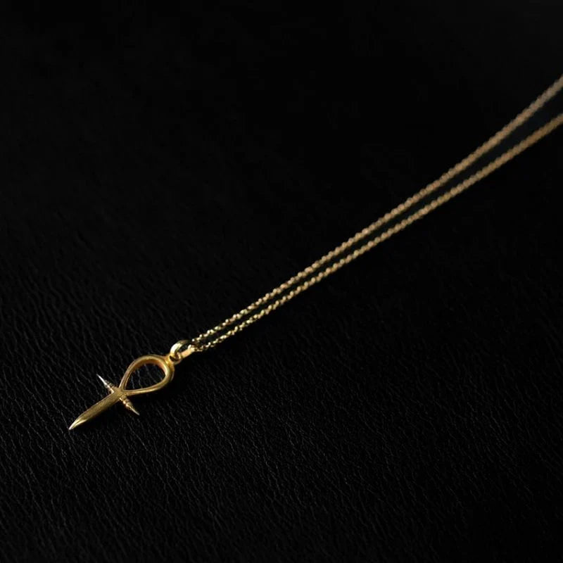 22K gold vermeil ankh pendant necklace over 925 sterling silver, showing the rich warm gold tone characteristic of the vermeil tier.