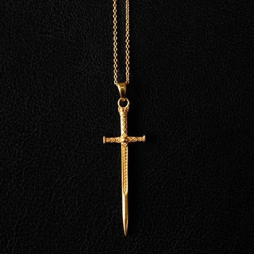 Sacred Sword Pendant Gold | Gold Drop Necklace | Noir KĀLA