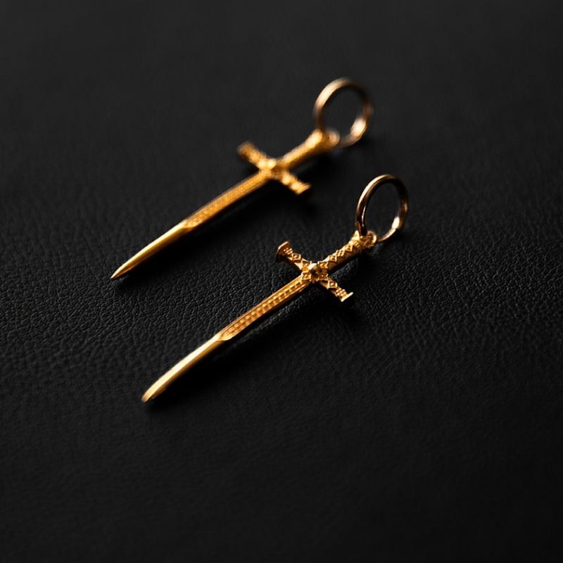 Sacred Sword | Charm Hoop Earrings - Gold
