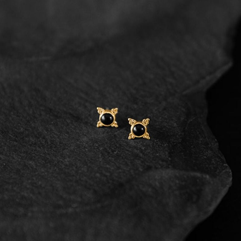 Dark Onyx | Stud Earrings - Gold