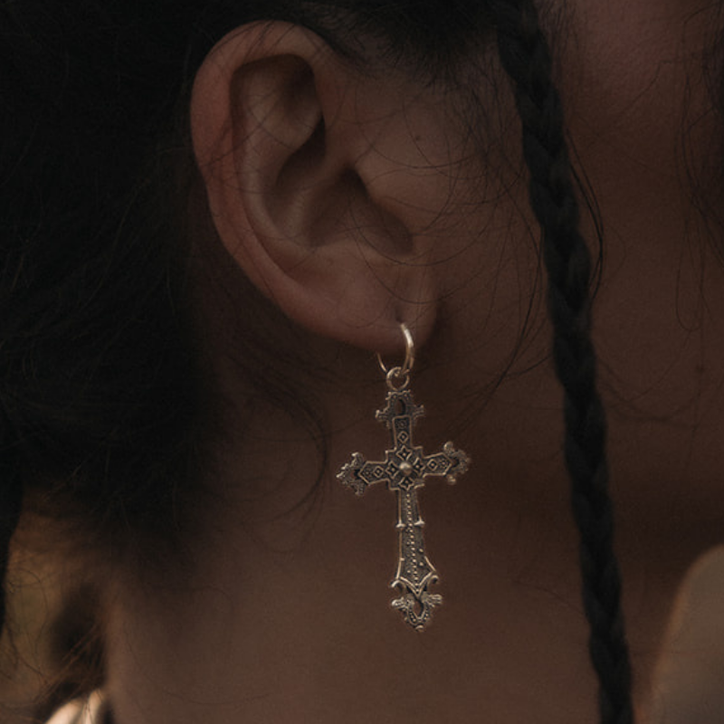 Medieval Cross | Boucles d'oreilles créoles - Argent 925