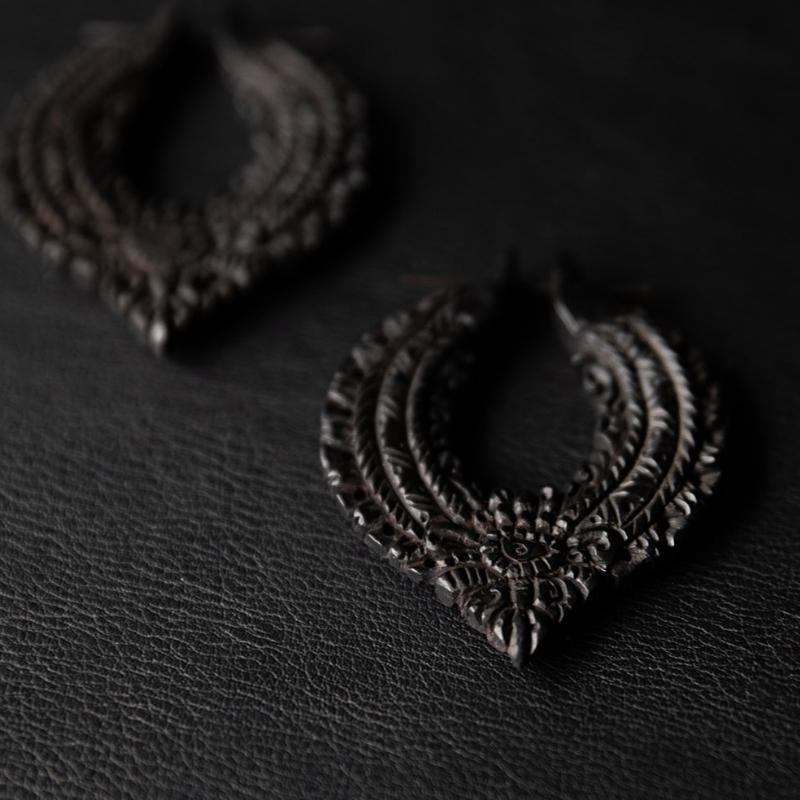 Ava Armor [S] | Black Wood Hoop Earrings